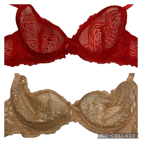 Lace Lingerie Bra/Bralettes Red & Nude Size Small - Picture 2 of 11